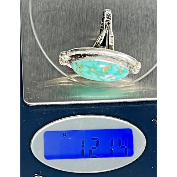 Turquoise Navajo Native Silver Ring Signed AD Size 9 weighs 12.14 gr Gem Stone - Picture 4 of 15